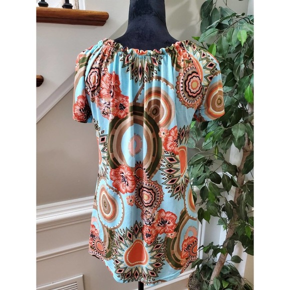 Win Win Women Blue Polyester Round Neck Short Sleeve Casual Top Blouse Size S/M - Picture 6 of 9